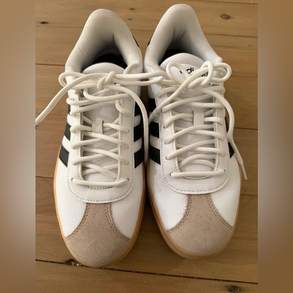 Adidas VL Court Bold White and Black Sneakers with Tan Accents